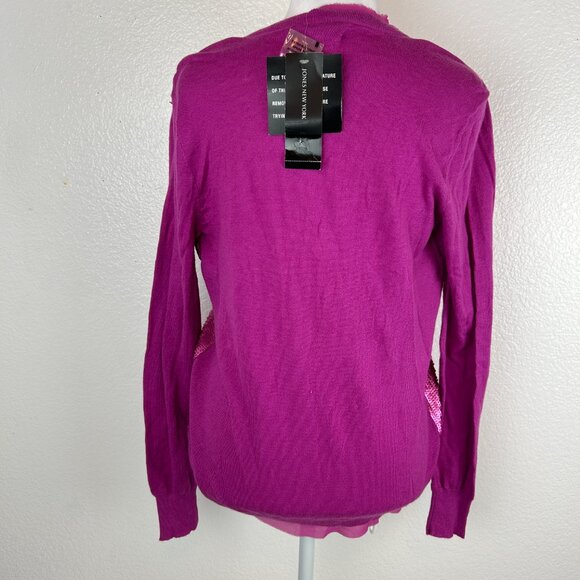Jones New York cardigan sweater size M sequined button v neck Pink Color NWT - Picture 4 of 4